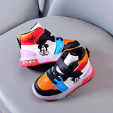 Disney Girls' Causla Shoes PU Leather Mickey Mouse LED Luminescent Children'S Sneaker 1-6 Year Old Boys' Sports Casual Shoes