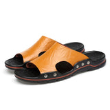 Summer Men Slippers Genuine Leather Breathable Clogs Sandals Beach Classics Leather Slides Outdoor Flip Flops plus Size Men Shoe