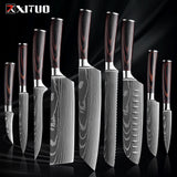 Kitchen Knife Set 1-9Pcs,7Cr17Mov Stainless Steel Sharp Chef Knife Santoku Knife Fruit Knife Ergonomic Pakkawood Handle