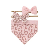 3Pcs/Set Muslin Cotton Baby Bib Newborn Bows Headband Triangle Print Saliva Towel Infant Boy Girl Feeding Burp Cloth Shower Gift