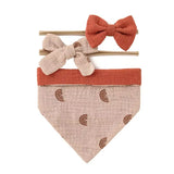 3Pcs/Set Muslin Cotton Baby Bib Newborn Bows Headband Triangle Print Saliva Towel Infant Boy Girl Feeding Burp Cloth Shower Gift