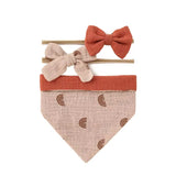3Pcs/Set Muslin Cotton Baby Bib Newborn Bows Headband Triangle Print Saliva Towel Infant Boy Girl Feeding Burp Cloth Shower Gift