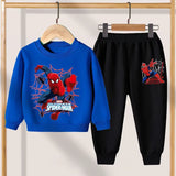 Disney Casual Sweatshirts Boys Toddler Cartoon Clothing New Crewneck Spiderman Print Pullovers Pants 2Pcs Long Sleeve Tracksuits