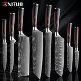 Kitchen Knife Set 1-9Pcs,7Cr17Mov Stainless Steel Sharp Chef Knife Santoku Knife Fruit Knife Ergonomic Pakkawood Handle