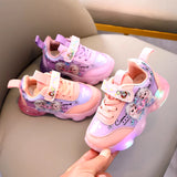 Girls' Casual Shoes Princess Children'S Elsa LED Luminous Light Pink Purple Leather Fashion Sports Shoes Sneakers Size 22