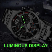 2Pcs Luxury Mens Silver Quartz Watch with Stainless Steel Bracelet Men Fashion Business Casual Watch Luminous Clock