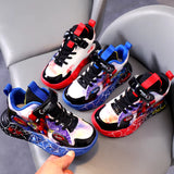 Disney LED Casual Cartoon Sneakers for Boys Spiderman Leather Outdoor Blue Red Shoes Children Lighted Non-Slip Shoes Size 21-30