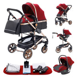 Baby Stroller 3 in 1 Portable Travel Luxurious Baby Carriage Fold Pram Aluminum Frame High Landscape Multifunctional Stroller