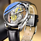 Gold Skeleton Waterproof Leather Custom Watch Men Luxury Orologio Uomo Relojes De Cuarzo Para Hombre
