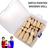 50Pcs Unfinished Wooden Peg Doll for DIY Painting Natural Wood Peg People in 4 Sizes Wooden Doll for Kids Arts and Crafts