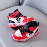 Disney Girls' Causla Shoes PU Leather Mickey Mouse LED Luminescent Children'S Sneaker 1-6 Year Old Boys' Sports Casual Shoes