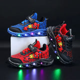Disney LED Casual Sneakers Red Black for Spring Boys Spiderman Mesh Outdoor Shoes Children Lighted Non-Slip Shoes Size 21-30
