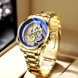 Gold Skeleton Waterproof Leather Custom Watch Men Luxury Orologio Uomo Relojes De Cuarzo Para Hombre