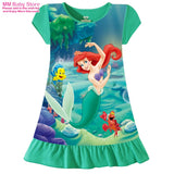Mermaid Anna Elsa Dress Girls Nightdress Clothes Cartoon Pajamas Children'S Clothing Shortsleeve Pajamas Dress Kids Family Wear