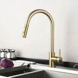 Gebürstet Gold Küche Waschbecken Wasserhahn Pull Out Wasserhahn Einzigen Griff Mischbatterie 360 Drehen