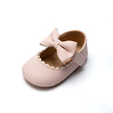 Retro New Newborn Baby Walking Shoes Spring Autumn Solid Color Bow Princess Shoes PU Anti-Slip Soft Rubber Bottom Baby Casual