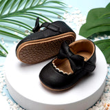 Retro New Newborn Baby Walking Shoes Spring Autumn Solid Color Bow Princess Shoes PU Anti-Slip Soft Rubber Bottom Baby Casual