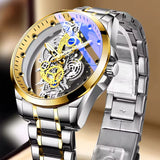 Gold Skeleton Waterproof Leather Custom Watch Men Luxury Orologio Uomo Relojes De Cuarzo Para Hombre