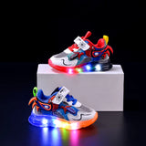 Children'S Led Light Shoes Cartoon Spiderman Boys Sneakers Girls Casual Blue Red Shoes Breathable Kids Sport Shoes
