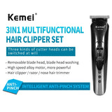 KM-1506 3 in 1 Electric Shaver USB Charging Hair Trimmer Electric Rechargeable Nose Professional Shaving Machine