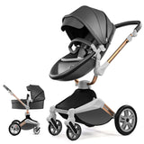 F023 Baby Stroller 3 in 1,Rotates 360 Degrees,Pu Leather, Mosquito Net, Rain Cover, Adapter, Cup Holder, Large Wheels