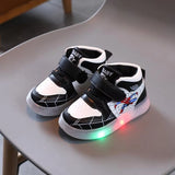 Disney Children'S Sneakers Boys Girls Spiderman Led Light Sport Shoes Student Shoes Hook Anti-Slip Kids Outdoor Basket Shoes
