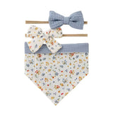 3Pcs/Set Muslin Cotton Baby Bib Newborn Bows Headband Triangle Print Saliva Towel Infant Boy Girl Feeding Burp Cloth Shower Gift