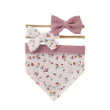 3Pcs/Set Muslin Cotton Baby Bib Newborn Bows Headband Triangle Print Saliva Towel Infant Boy Girl Feeding Burp Cloth Shower Gift