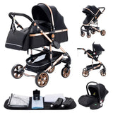 Baby Stroller 3 in 1 Portable Travel Luxurious Baby Carriage Fold Pram Aluminum Frame High Landscape Multifunctional Stroller