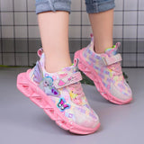 Disney Children'S Sports Shoes Led Lights Sneaker Cartoon Frozen Princess Elsa PU Leather Girls' Pink Children'S Running Shoes
